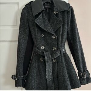 BCBG gray Wool coat with leather trim